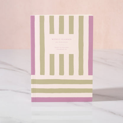 Weekly planner with sage green and mauve design