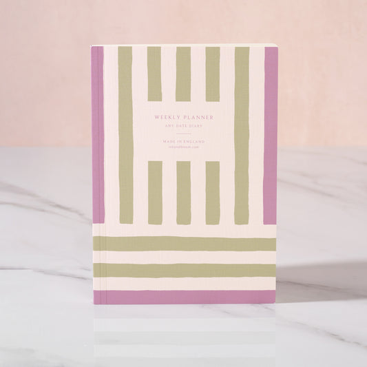 Weekly planner with sage green and mauve design